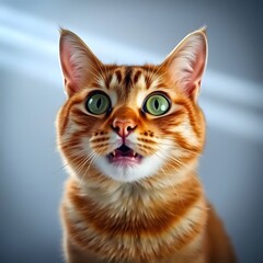 portrait of a cat,Angry and surprised cat isolated on transparent png background with a funny and excited expression.	