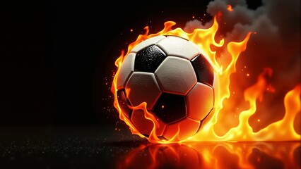 Fototapeta premium Soccer Ball In Flames On Dark Background