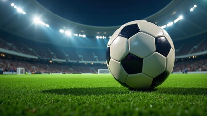 Soccer Ball Close Up On Stadium Field