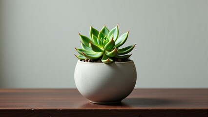 Echeveria Succulent in White Pot On Table