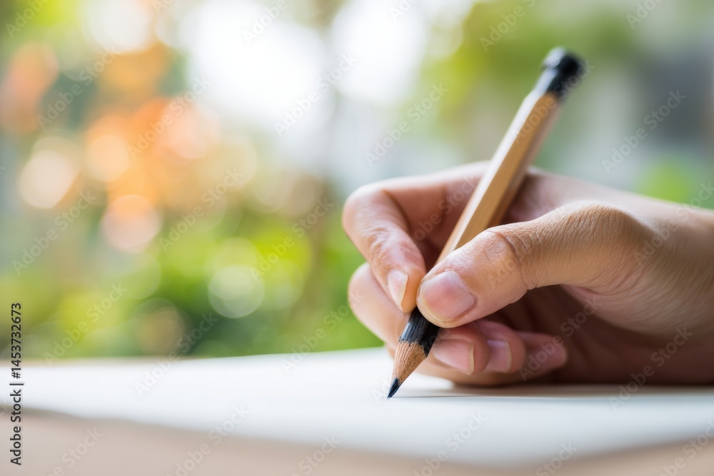 Aufkleber Sketching on Blank Paper With a Pencil in Soft Focus During a Serene Outdoor Setting Generative AI