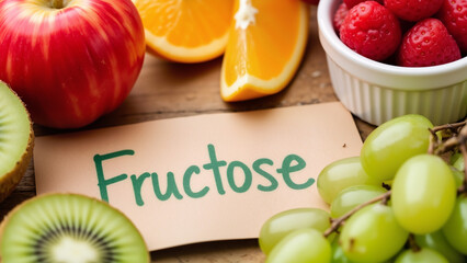 Fresh Fruit Assortment with Fructose Label - Healthy Natural Sugar Sources for Nutrition Education, Diet Blogs, and Health Food Marketing