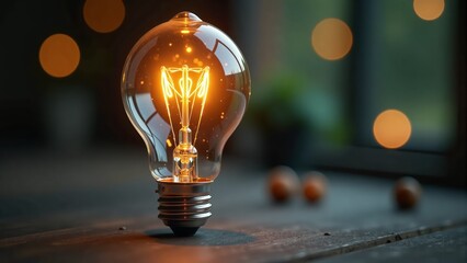 Bright Filament Light Bulb Glowing Indoors
