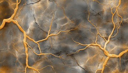 Golden Veins on Cracked Surface Abstract Art