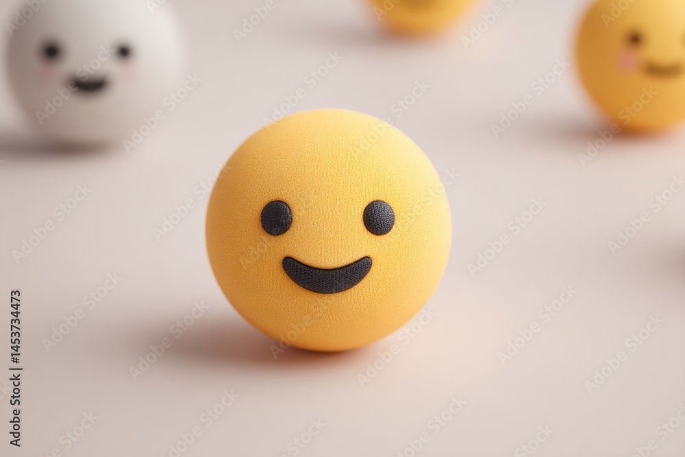 Poster minimalistic arrangement of various emoji icons on white background with ample copy space
