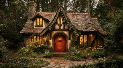 Charming fairytale cottage nestled in a lush forest