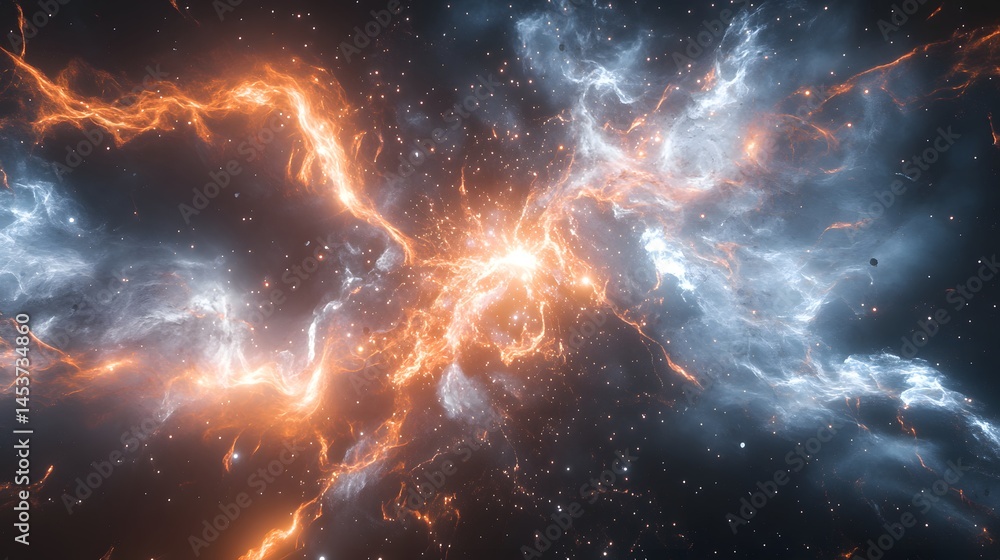 Poster abstract cosmic energy forms in a dynamic display.