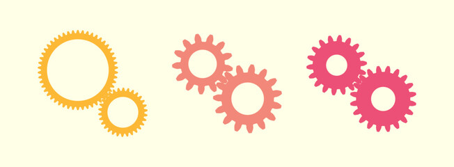 Colorful gear shape icon set. Vector sign. Engineering symbol