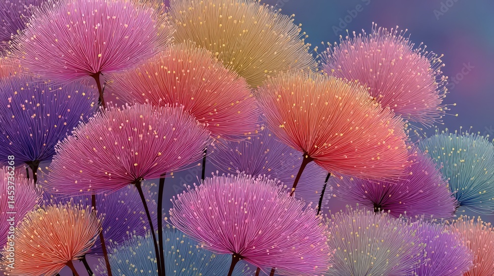 Aufkleber Delicate bunch of dandelion flowers captured in a graphic-style design on a smooth gradient background