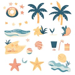 Obraz premium Simple Illustration Set Representing Summer and Outdoor Fun