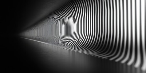 Abstract perspective of a  dark tunnel with ribbed wall.