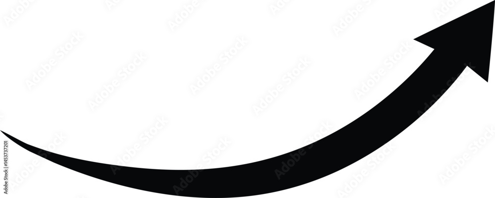 Poster simple black arrow with an arc aiming upper right on the transparent background ai generative