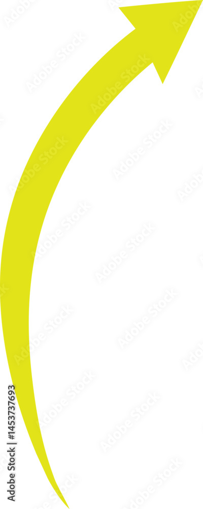 Poster simple yellow arrow with an arc aiming upper right on the transparent background ai generative