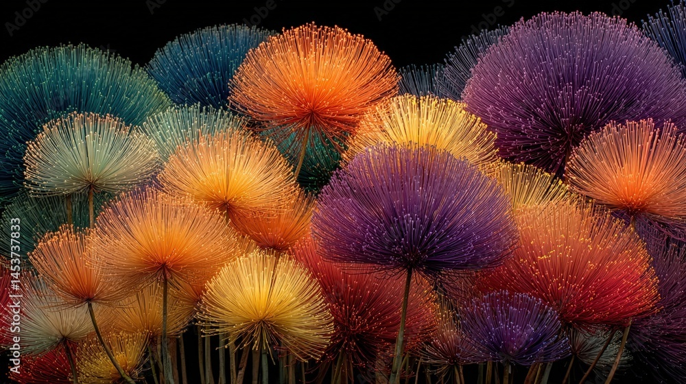 Poster a bunch of colorful flowers captured in detail for artistic expression set against a dark background