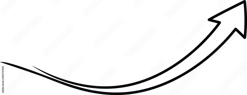 Poster empty white arched arrow moving up and right on a transparent backdrop ai generative