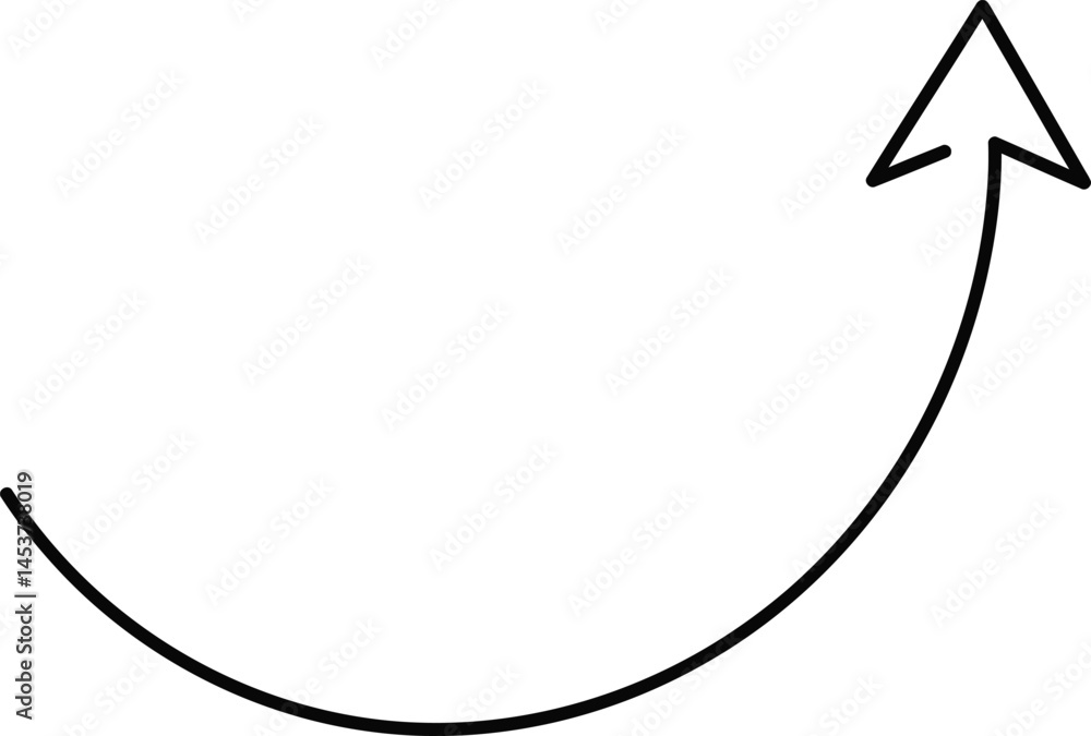 Poster white outline curved arrow pointing upwards and to the right on the transparent background ai genera