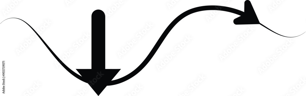 Poster simple black design with arrows on a curving wave on the transparent background ai generative