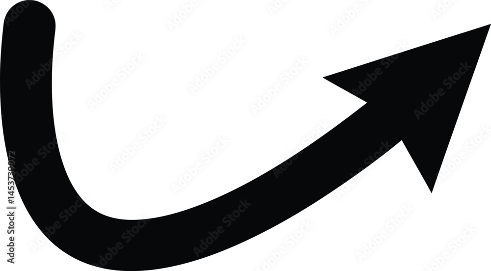 Poster curved black arrow pointing upwards and to the right on the transparent background ai generative