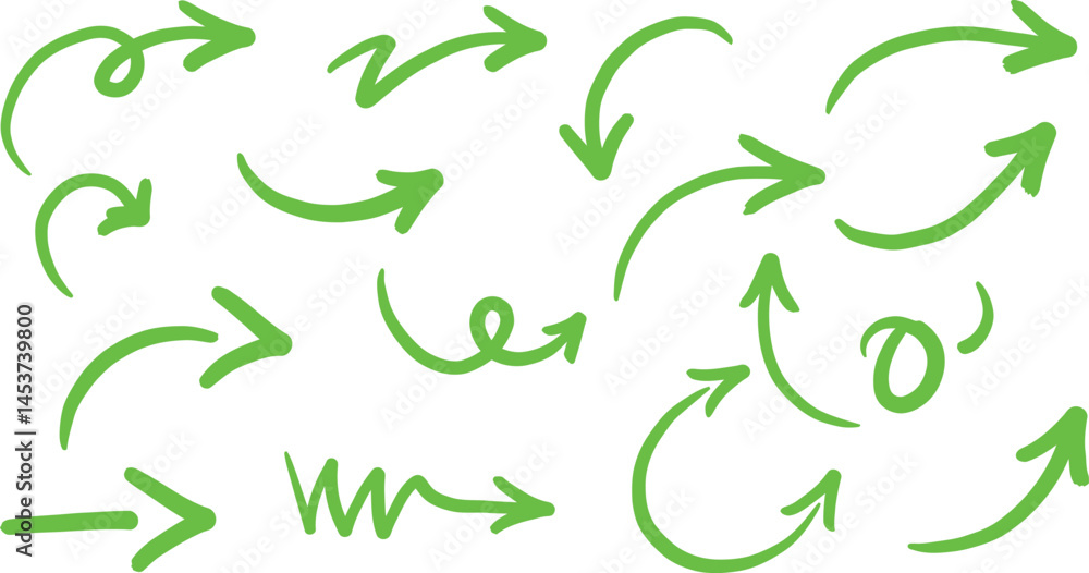 Poster various green sketchy arrows pointing in different directions on the transparent background ai gener