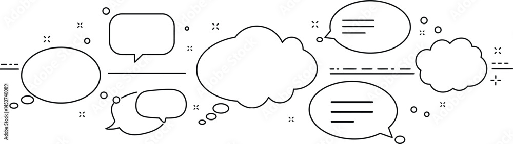 Poster different white dialogue boxes and thought bubbles linear style on the transparent background ai gen