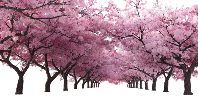 Serene pathway lined with blooming cherry blossom trees under a clear blue sky (1)