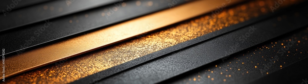 Poster abstract design with overlapping gold and black lines.