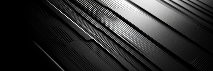 Obraz premium Abstract design of layered metal strips in shades of gray.