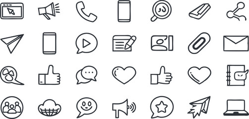 Fototapeta premium Social Media & Communication Icons Set – Digital, Chat, Network, Message, Online
