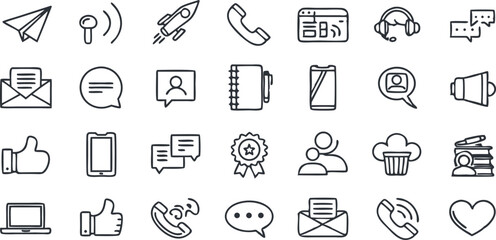 Fototapeta premium Communication & Technology Line Icons Set – Messaging, Office, Digital, Networking, Mobile