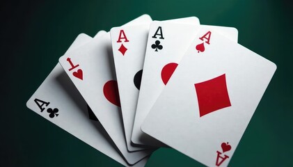 Obraz premium Four aces fanned out, showcasing the suit variations , still life, casino, spread