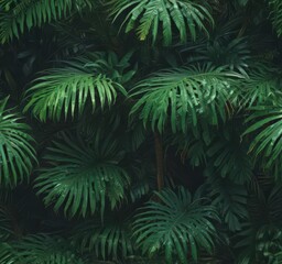 Intricate palm fronds, rich emerald hues, tropical light  ,  photography,  nature,  jungle