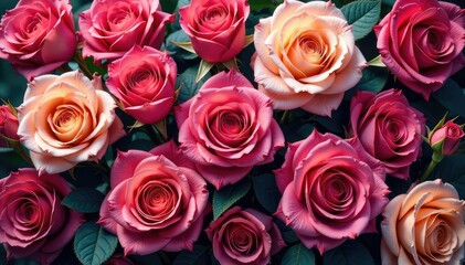 Fototapeta premium Intricate blooming roses, densely packed, vibrant hues , repeat, repeating, illustration
