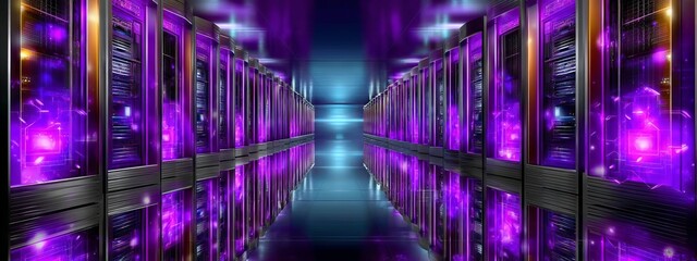 Futuristic Data Center with Glowing Racks