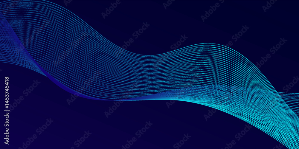 Poster abstract glowing wave lines on dark blue background. dynamic wave pattern. modern flowing wavy lines