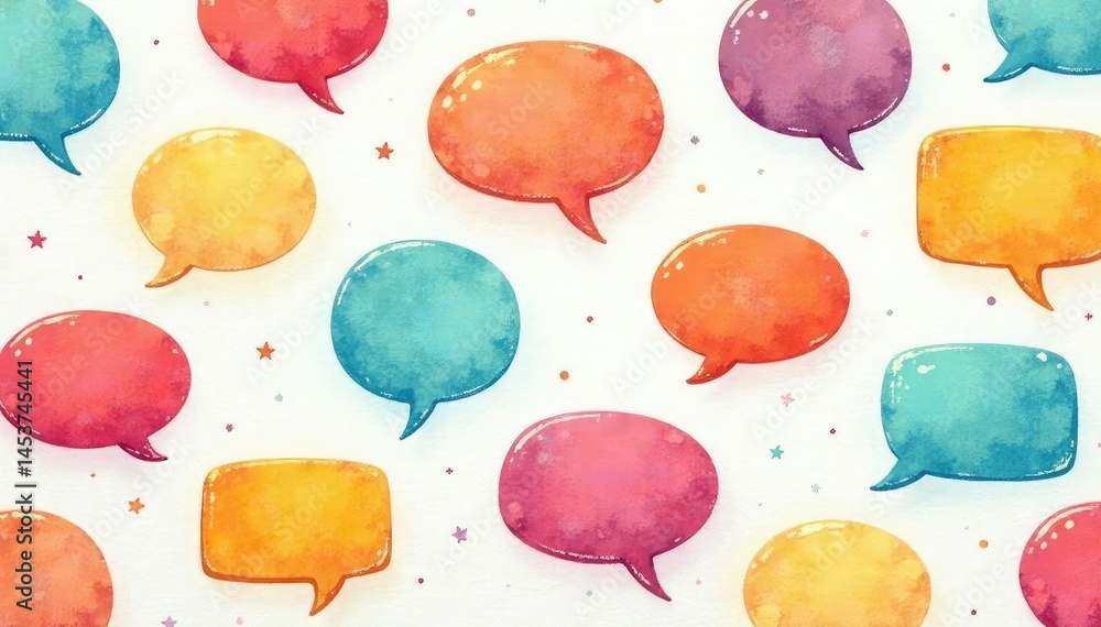 Wall mural seamless pattern of colorful speech bubbles on a white background, repeating pattern, design