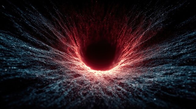 Enigmatic black hole emitting red light with a constricted vision tunnel pointing toward the glowing word suc