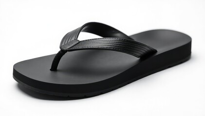 Single black flip-flop on white background, studio shot, footwear, template