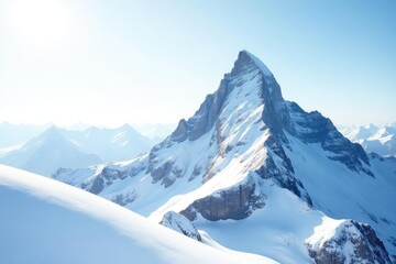 Obraz premium Snow covered mountain peak against bright white sky, light, outdoor