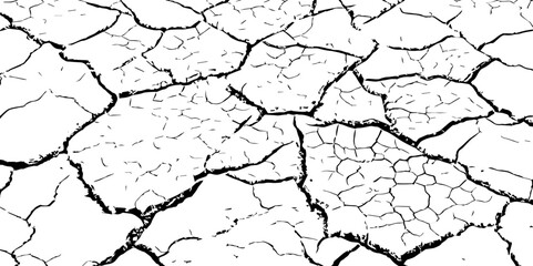 Vector background. Desert backdrop.The cracks texture white and black.Cracks in dry surface soil texture
