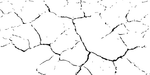 Vector background. Desert backdrop.The cracks texture white and black.Cracks in dry surface soil texture
