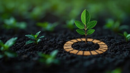Small Plant Emerging from the Soil, Symbolizing Fresh Business Ideas and Sustainable