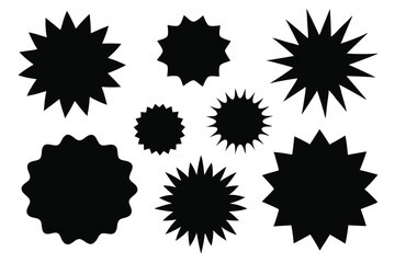 Black price burst shapes of various styles scattered on a white background create a element