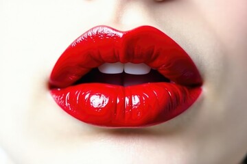 Obraz premium Close-up of vibrant red lips against pure white backdrop, promotion, photography, bold