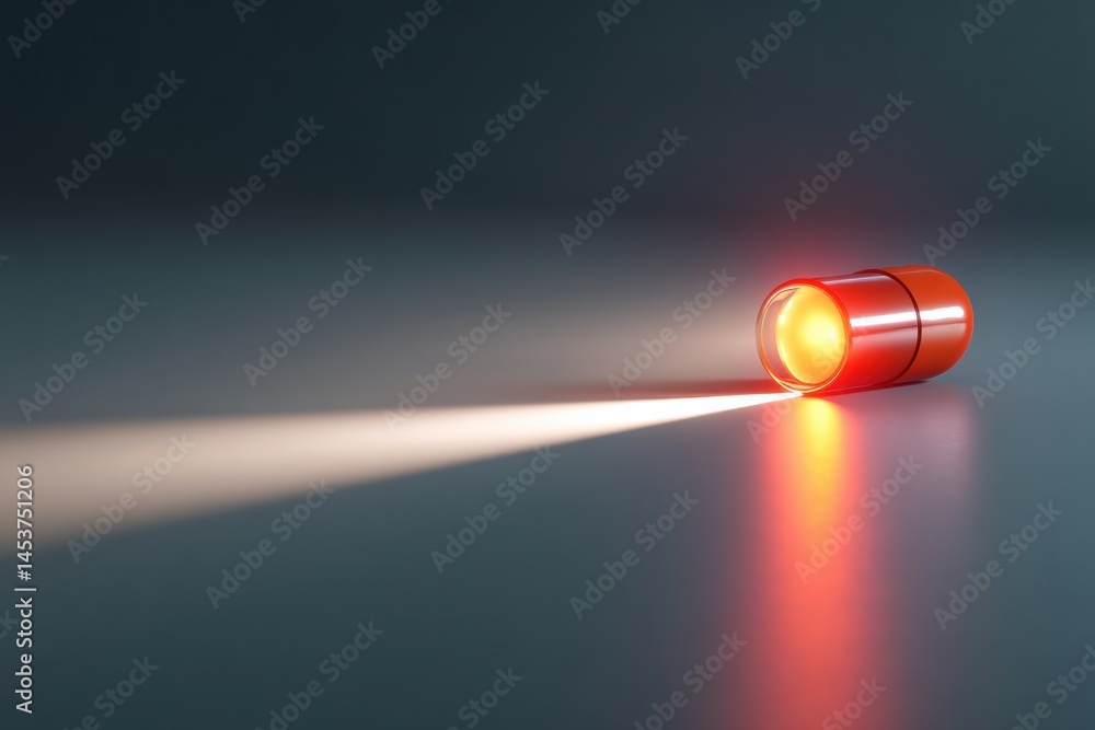 Aufkleber focused light beam illuminates crucial lifesaving pill in a dim setting generative ai