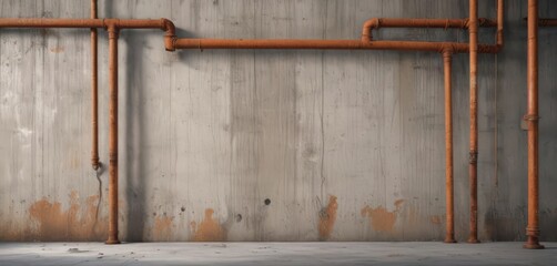 Grunge concrete wall, rusty pipes, glued poster mockup , visual, weathered, vintage