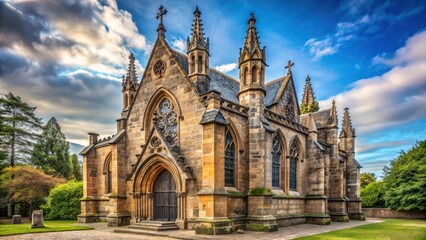 Fototapeta premium Ancient church with Gothic architecture and ornate stone carvings , catholic, medieval structure