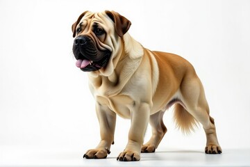 Obraz premium Solo mastiff, imposing presence, pure white backdrop, coat, side profile, guard dog