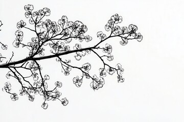 Obraz premium Delicate silhouette of a flowering branch against a light background, symbolizing nature's beauty