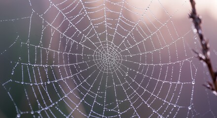 Fototapeta premium Dew-Kissed Spiderweb: A Masterpiece of Nature's Art