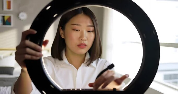 Asian Woman with Ring Light for Content Creation